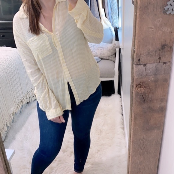 Velvet heart yellow striped button down top size medium - Picture 2 of 5